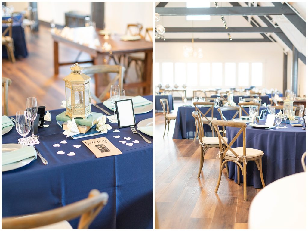 navy blue and gold wedding reception