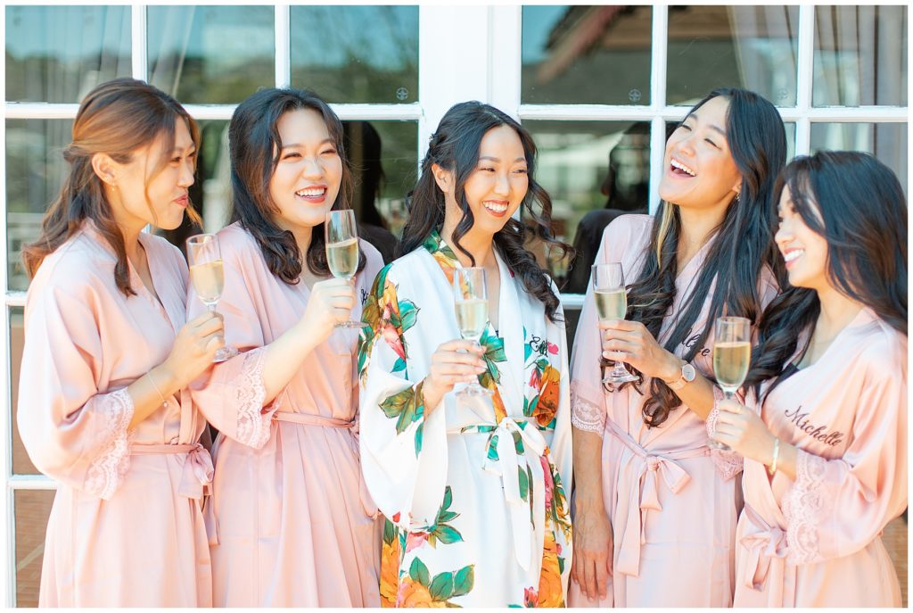 bridesmaids robes and champagne